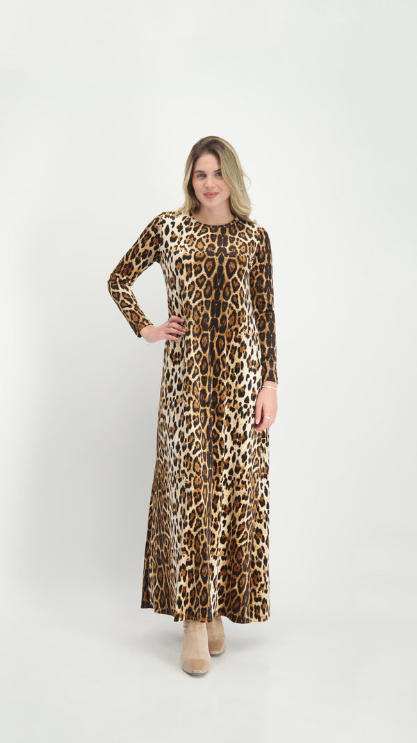 A-line Maxi Velvet Dress / Leopard