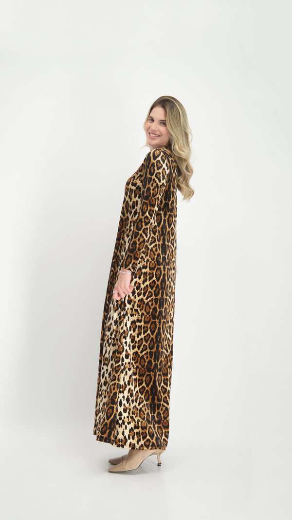 A-line Maxi Velvet Dress / Leopard