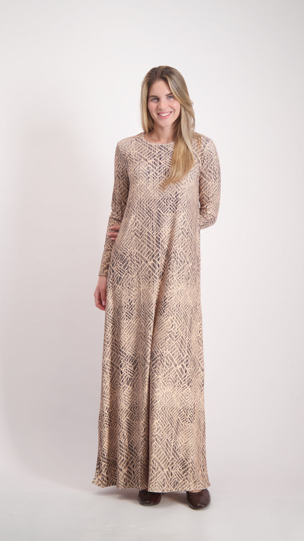 Ribbed A-line Maxi Dress / Black & Stone