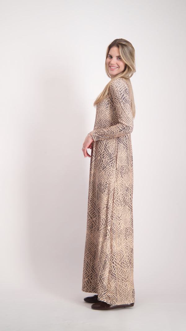 Ribbed A-line Maxi Dress / Black & Stone