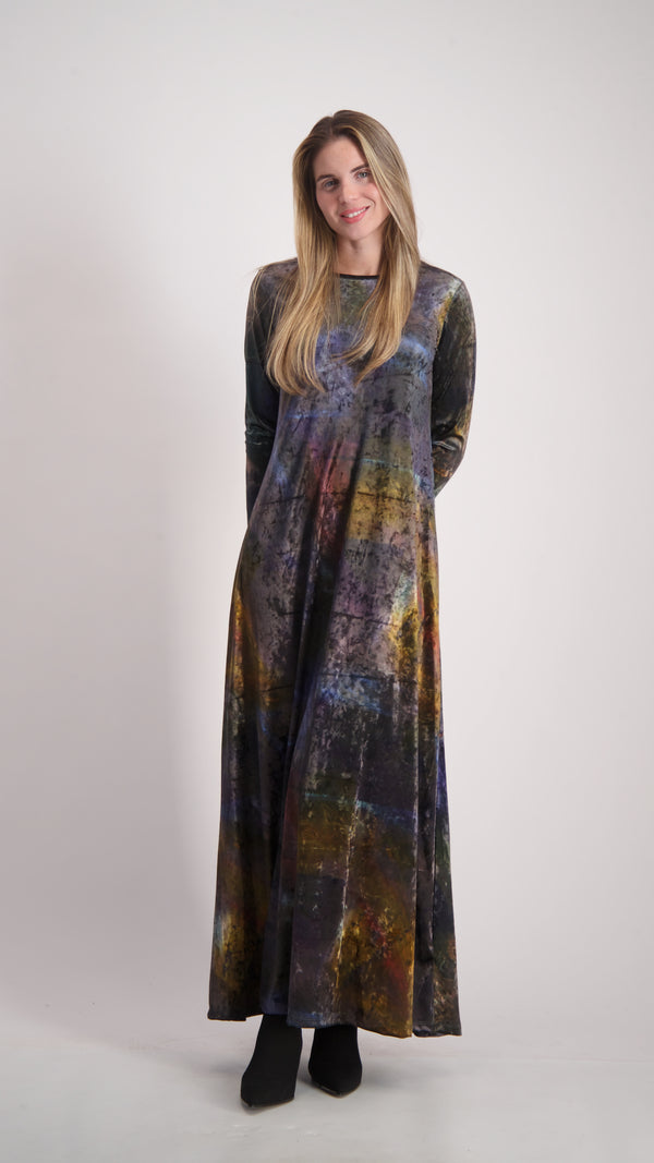 Velvet A-line Maxi Dress / Tie Dye
