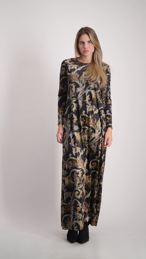 Velvet A-line Maxi Dress / Paisley