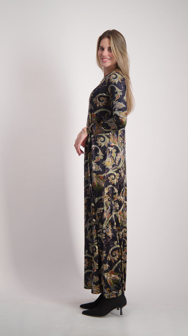 Velvet A-line Maxi Dress / Paisley