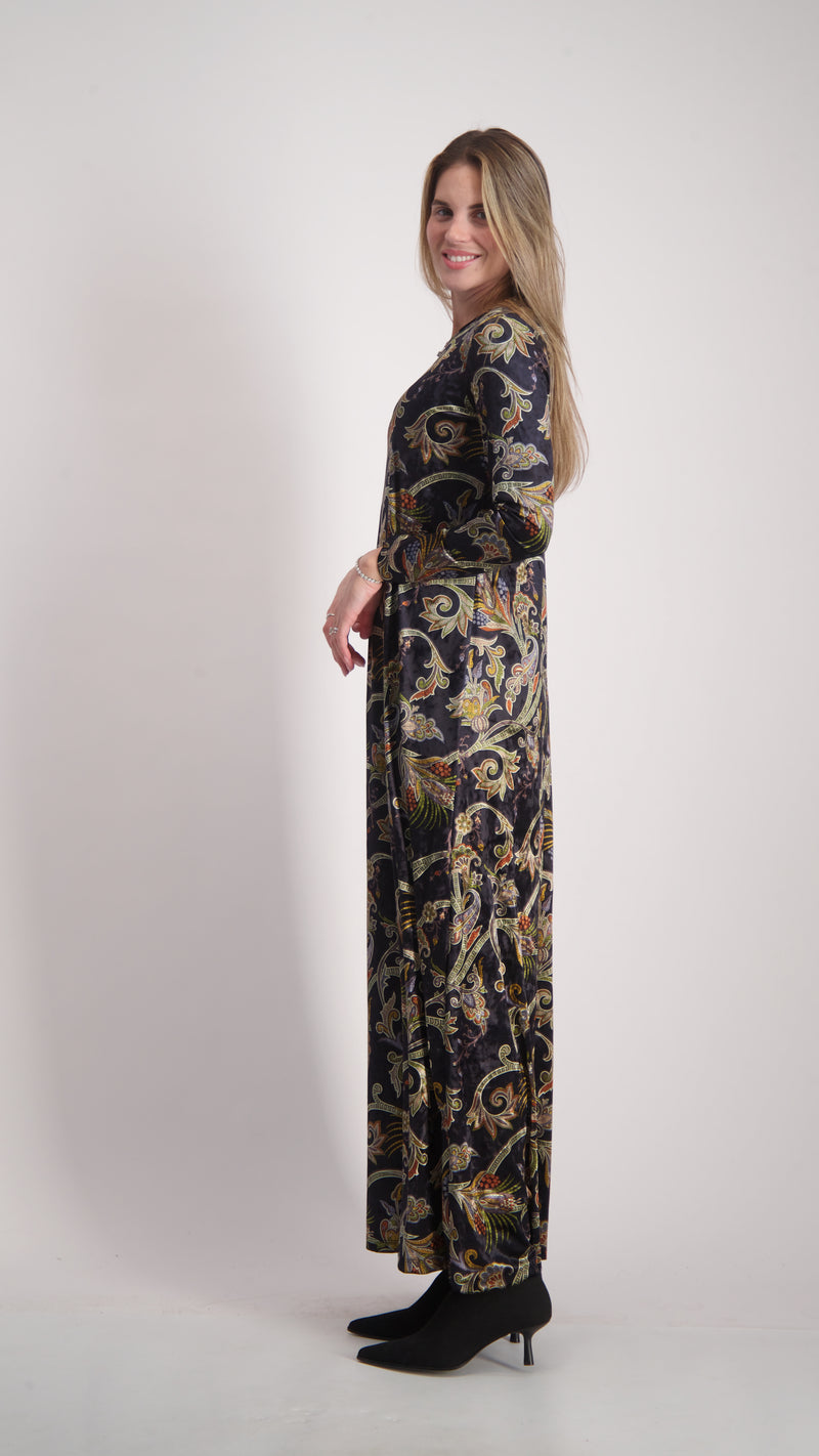 Velvet A-line Maxi Dress / Paisley