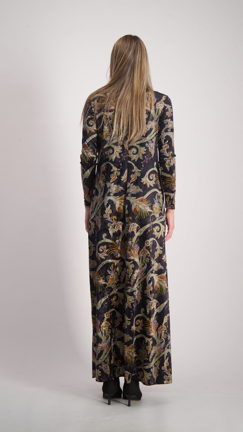 Velvet A-line Maxi Dress / Paisley