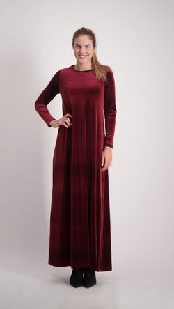 Velvet A-line Maxi Dress / Burgandy