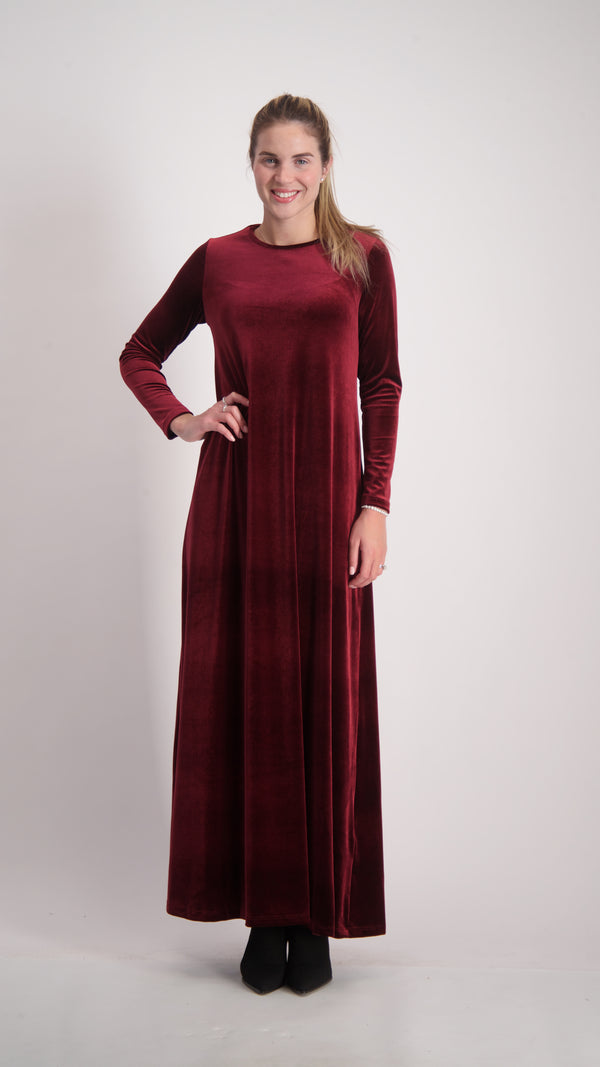 Velvet A-line Maxi Dress / Burgandy