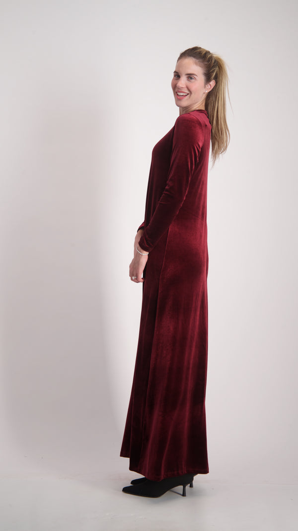 Velvet A-line Maxi Dress / Burgandy