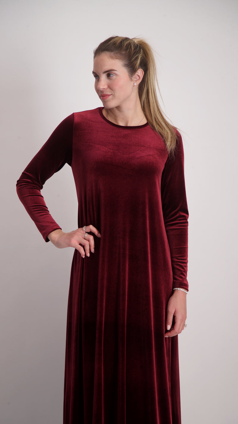 Velvet A-line Maxi Dress / Burgandy