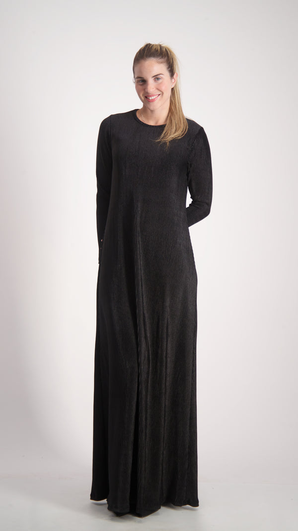 Ribbed Velvet A-line Maxi Dress /  Black