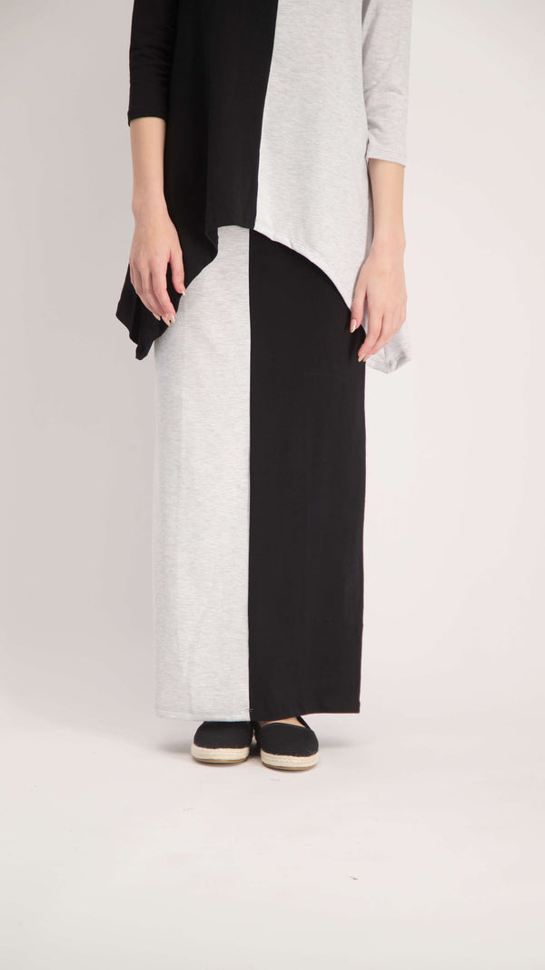 2 Color Maxi Skirt / Black & Light Grey