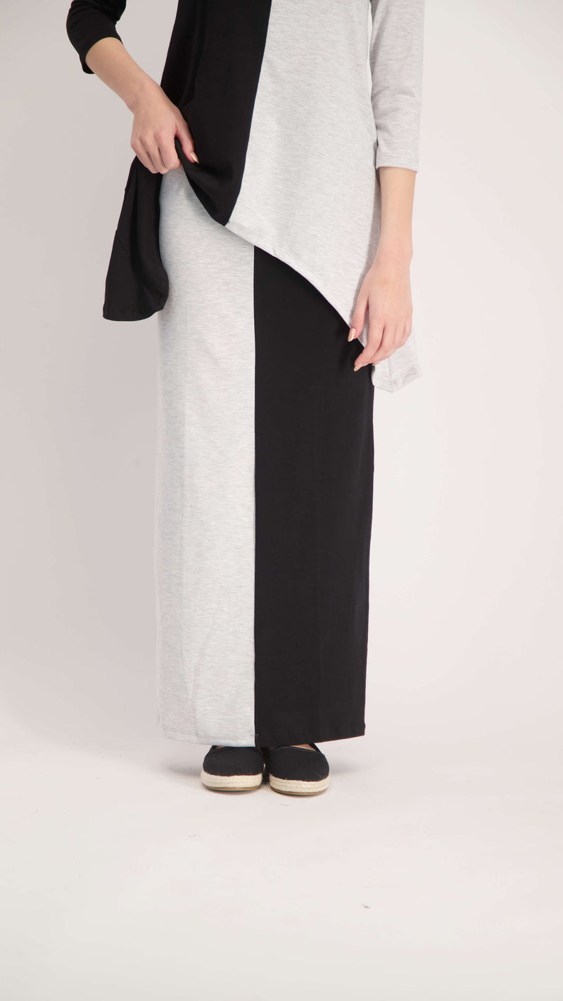 2 Color Maxi Skirt / Black & Light Grey