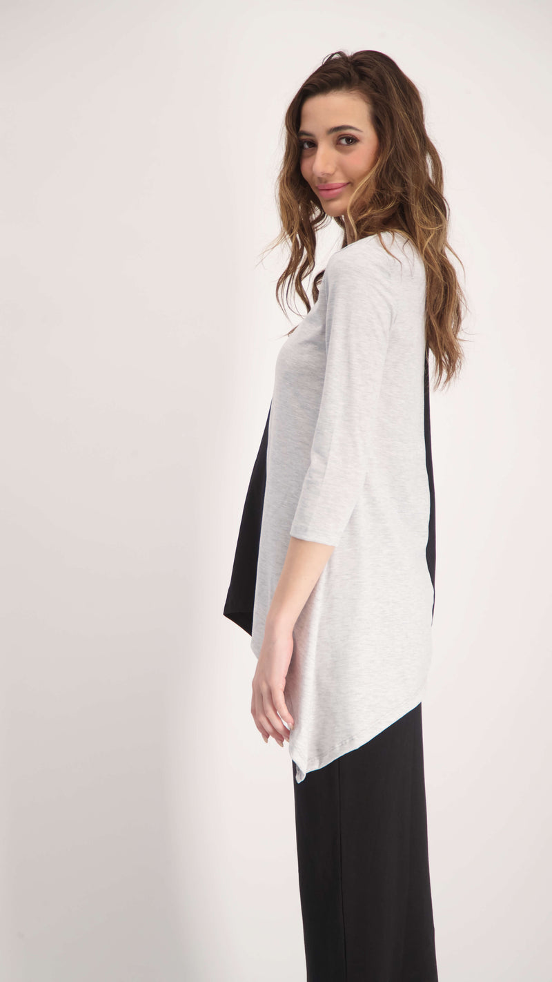 2 Color Asymmetric T-Shirt / Black & Light Grey