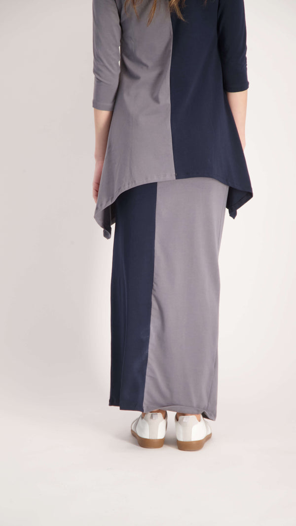 2 Color Maxi Skirt / Navy & Grey
