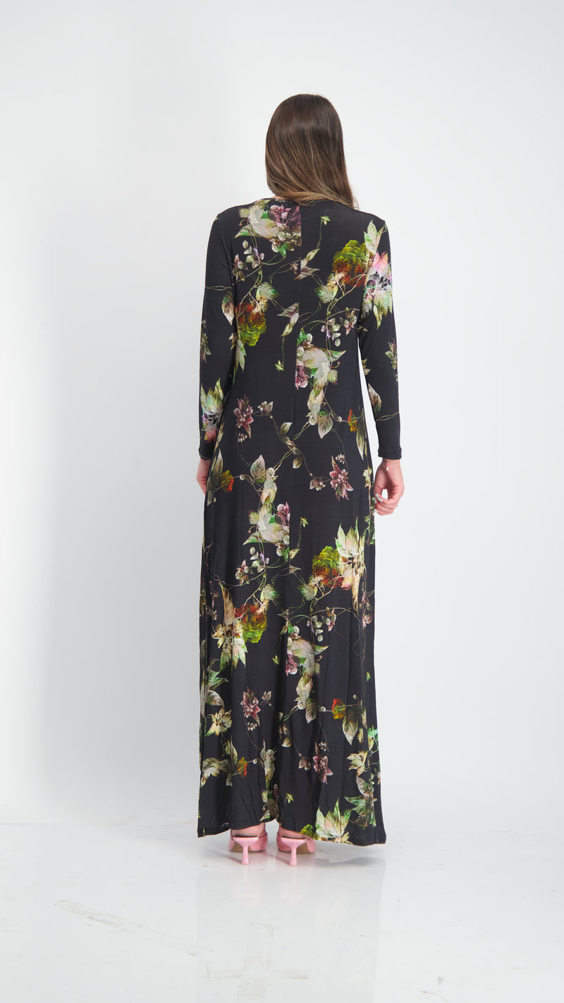 A-line Maxi Dress / Black Flowers