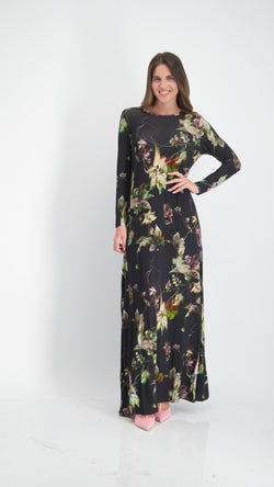 A-line Maxi Dress / Black Flowers