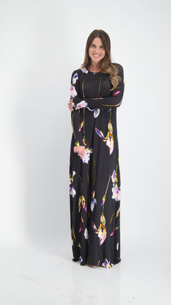 A-line Maxi Dress / Black Splash