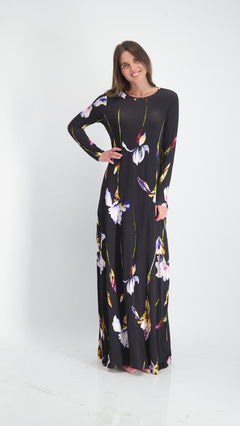 A-line Maxi Dress / Black Splash