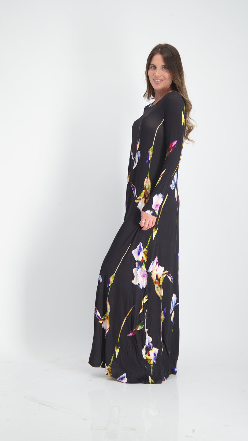 A-line Maxi Dress / Black Splash