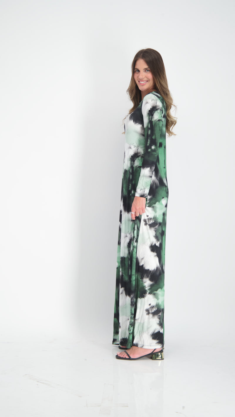 A-line Maxi Dress / Green Tie Dye