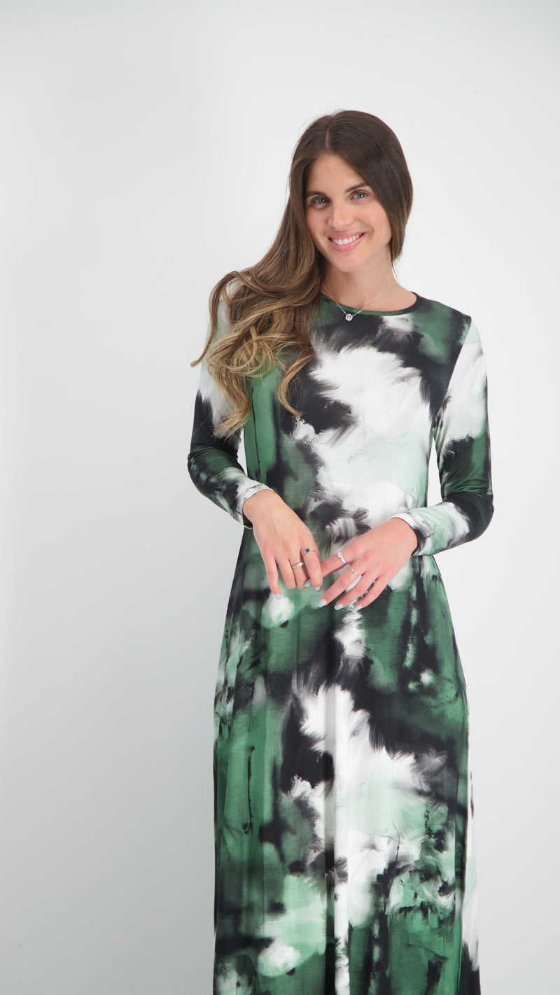 A-line Maxi Dress / Green Tie Dye