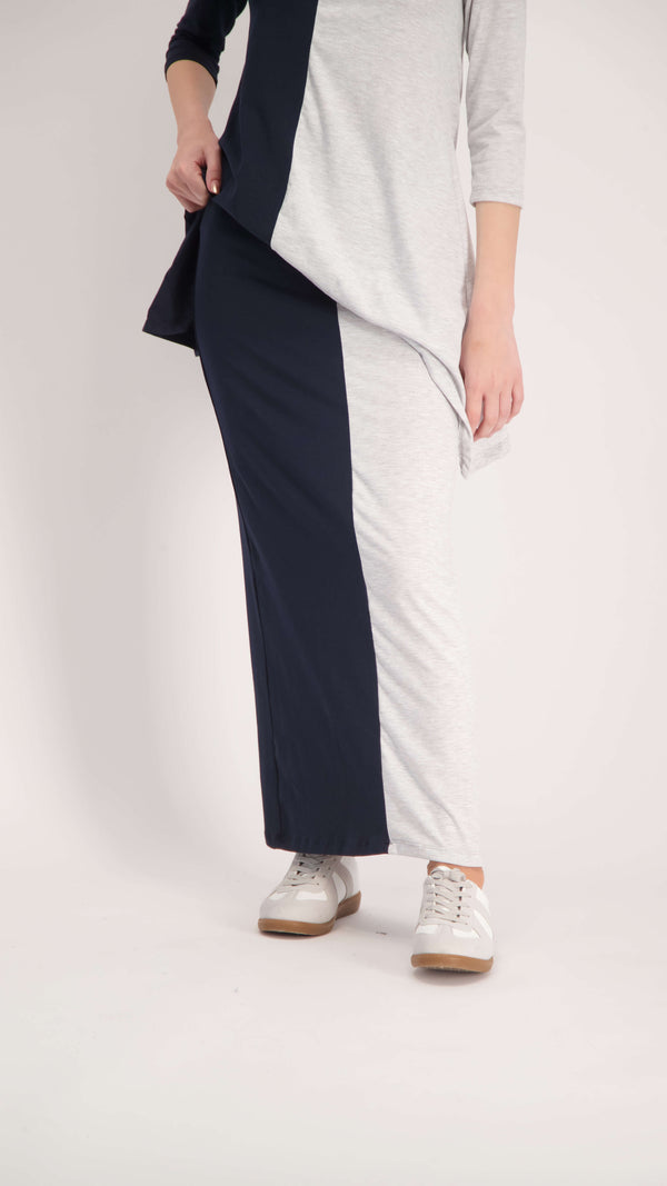 2 Color Maxi Skirt / Navy & Light Grey
