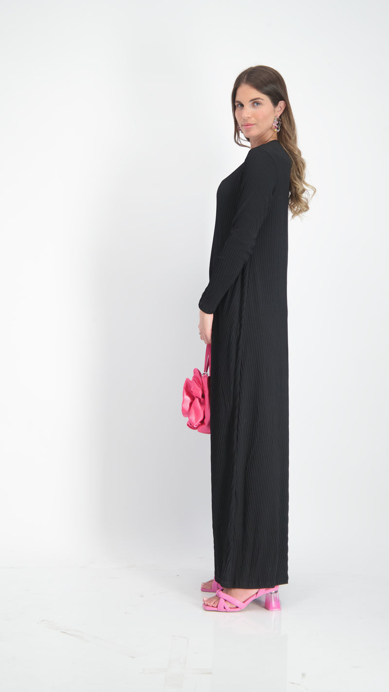 Ribbed A-line Maxi Dress / Black