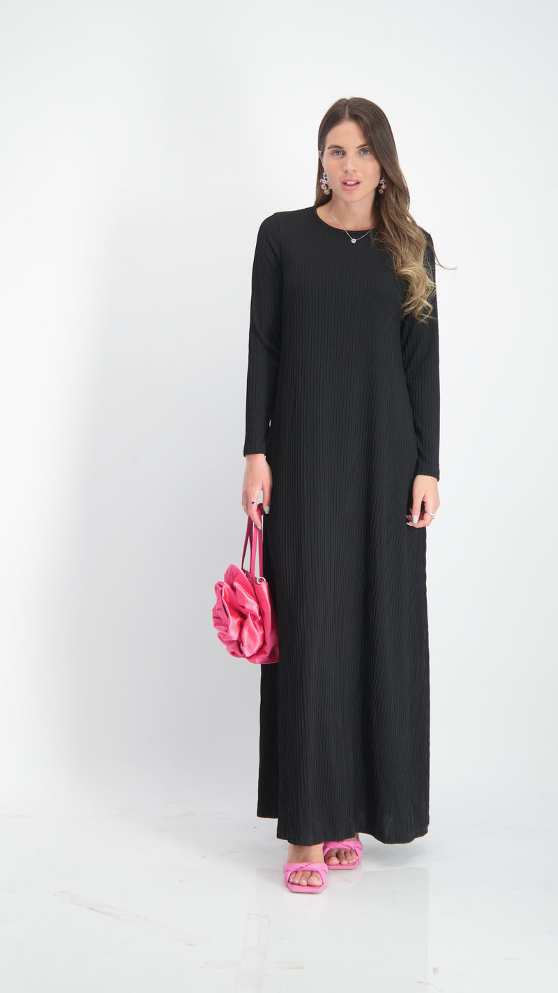 Ribbed A-line Maxi Dress / Black