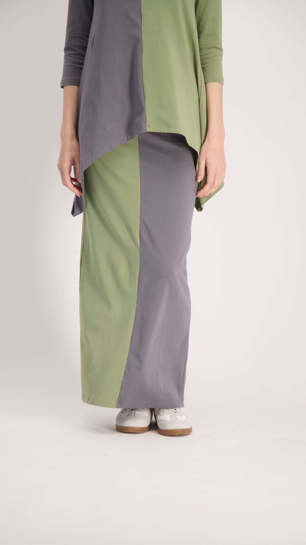 2 Color Maxi Skirt / Grey & Olive