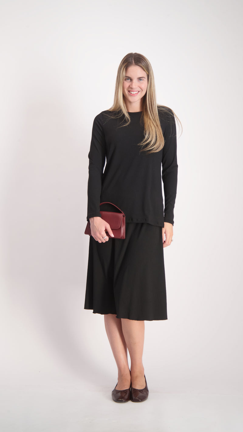 Ribbed A-line Skirt / Black