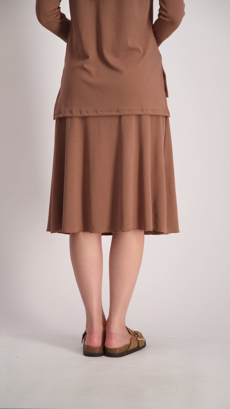 Ribbed A-line Skirt / Camel