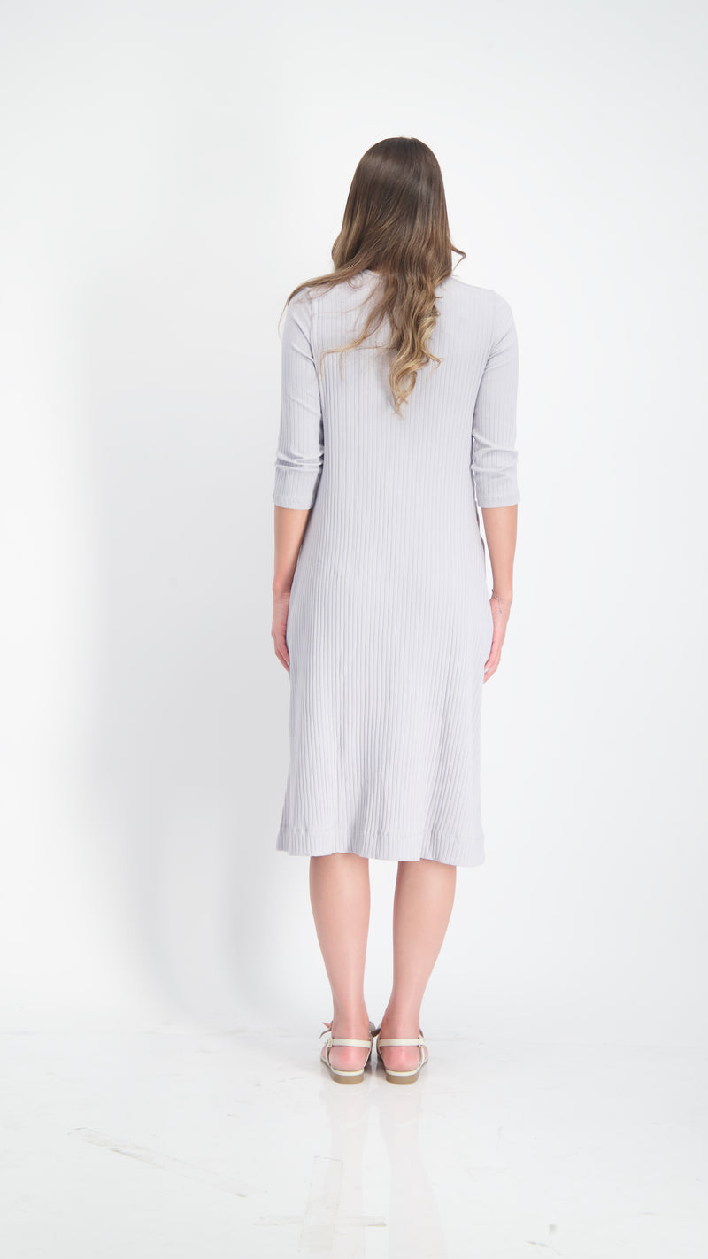 A-line Ribbed Pocket Dress / Grey