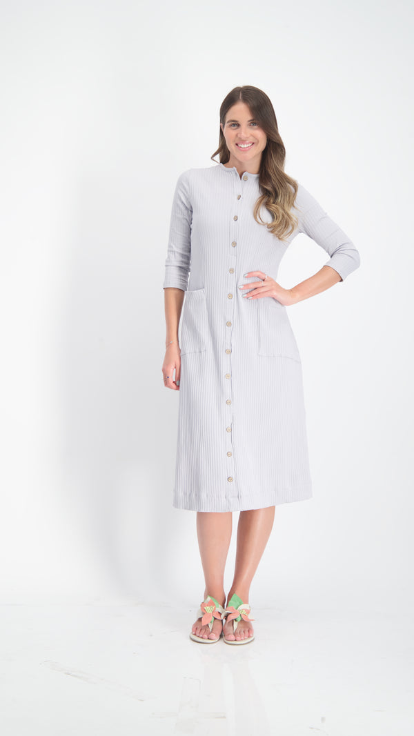 A-line Ribbed Pocket Dress / Grey