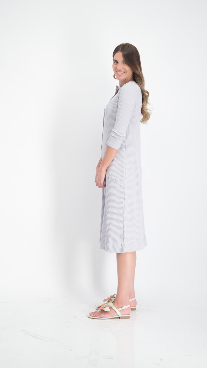 A-line Ribbed Pocket Dress / Grey