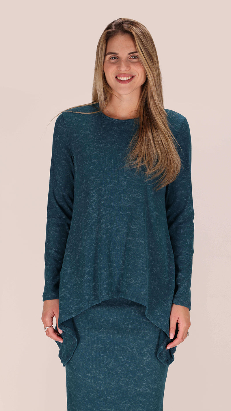 Ribbed Asymmetric T-shirt / Turquoise Acid