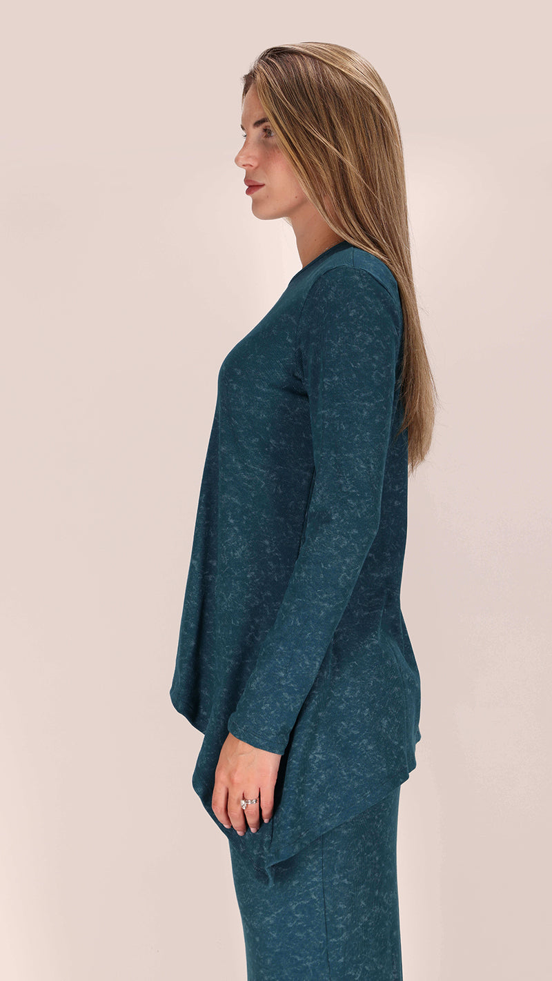 Ribbed Asymmetric T-shirt / Turquoise Acid