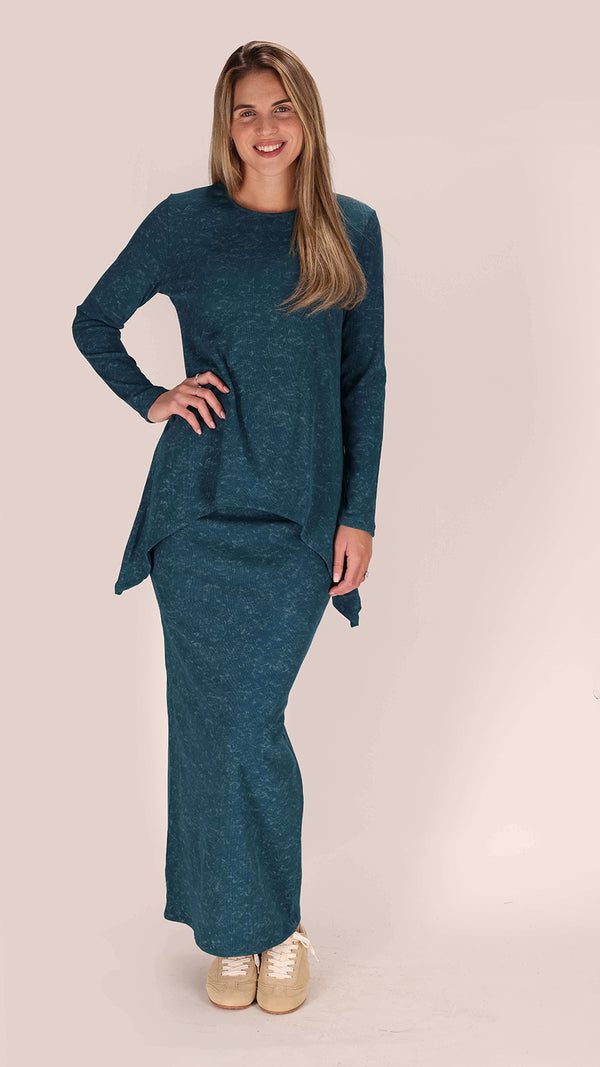 Ribbed Maxi Skirt / turquoise Acid