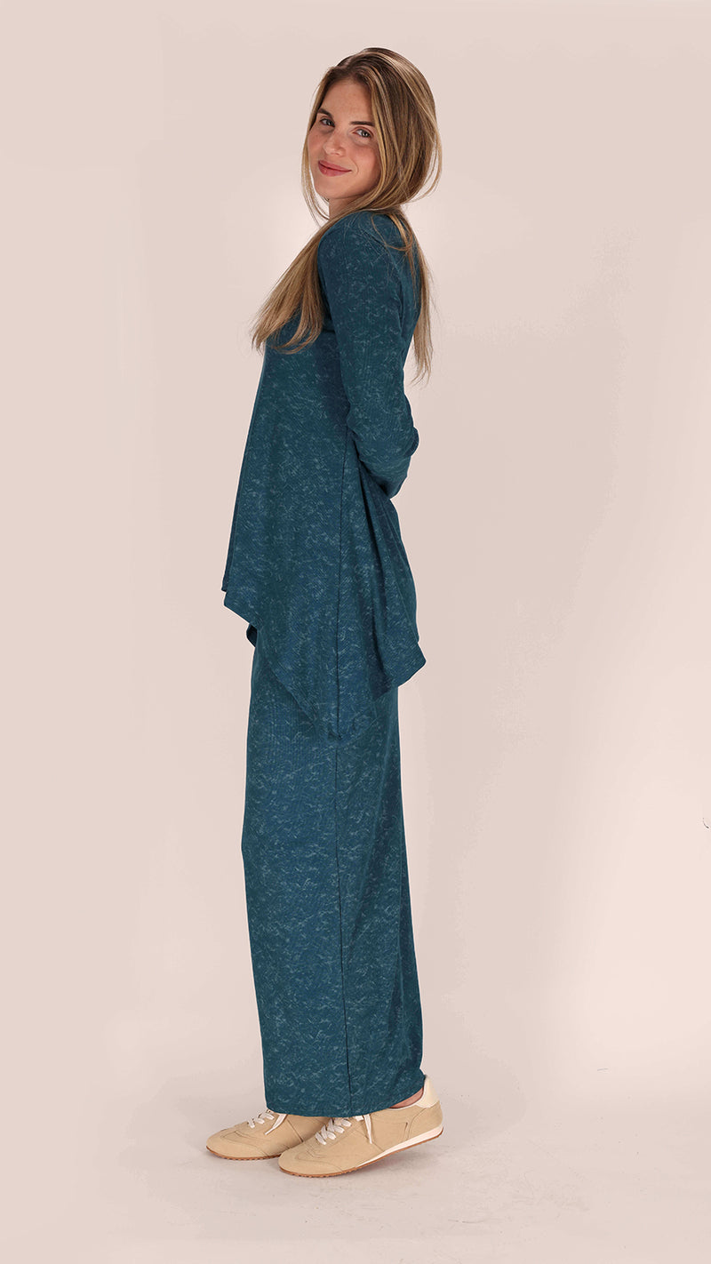 Ribbed Asymmetric T-shirt / Turquoise Acid
