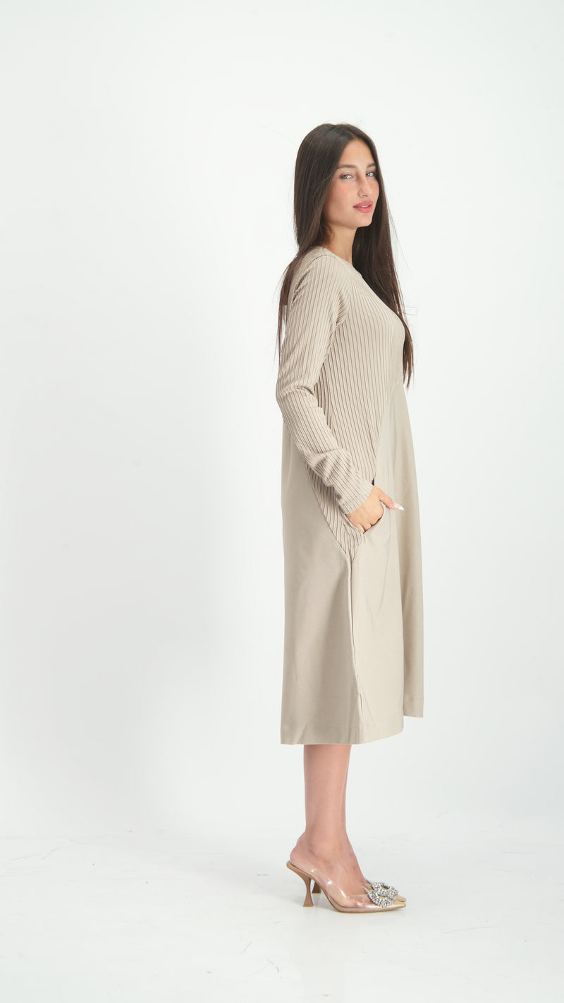 Waisted Ribbed Dress / Camel