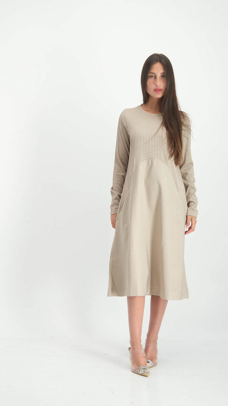 Waisted Ribbed Dress / Camel