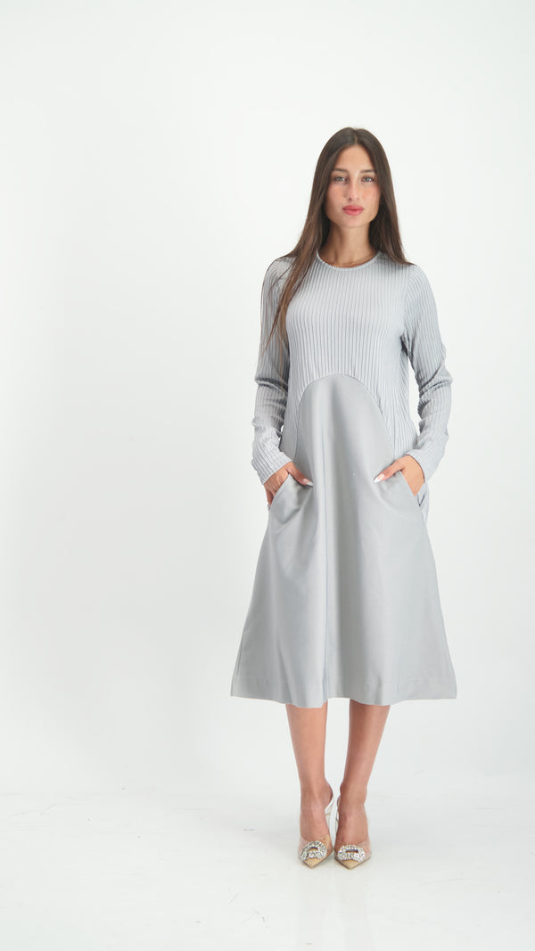 Waisted Ribbed Dress / Grey