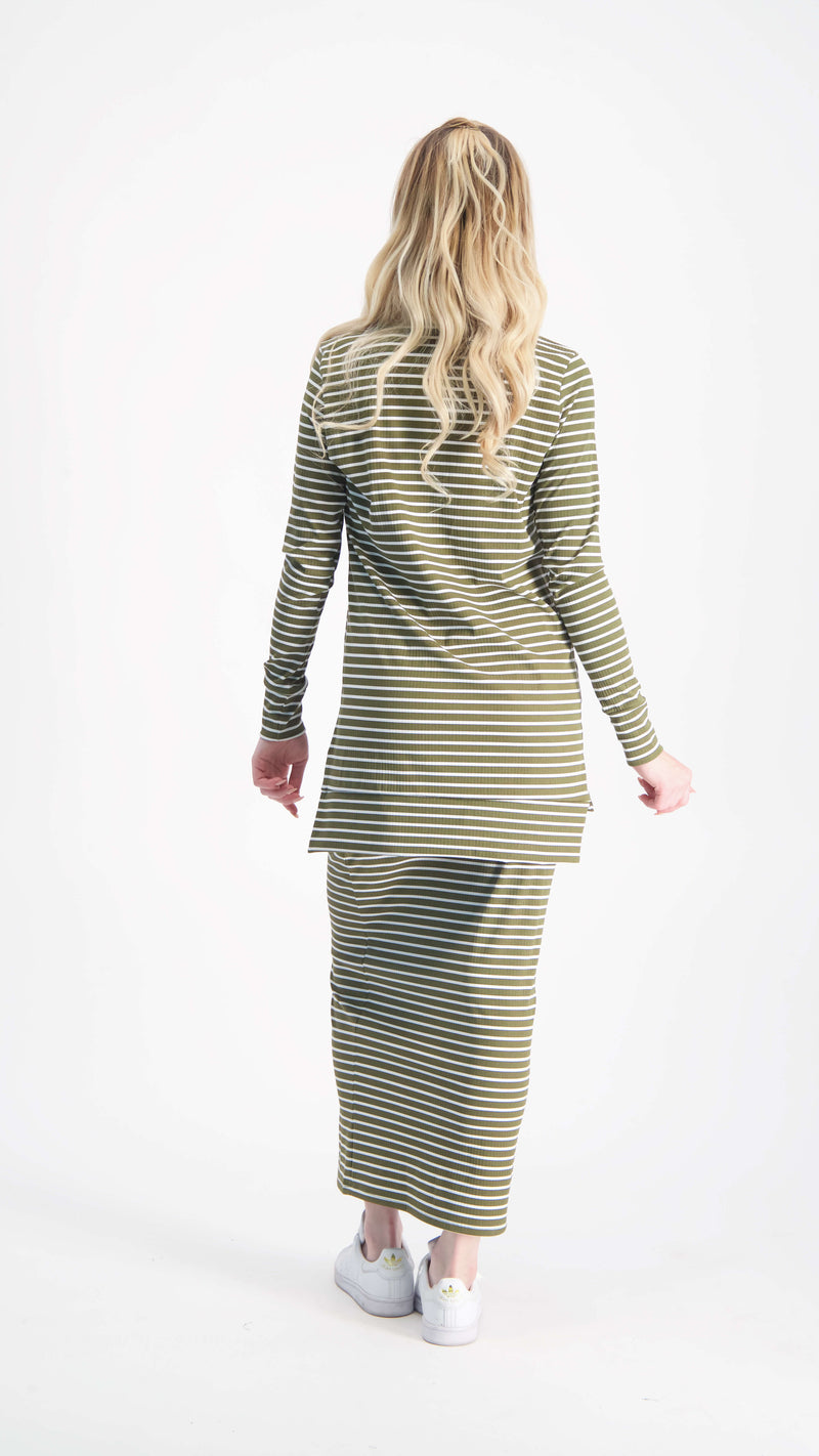 Ribbed Skirt / Olive & White Line