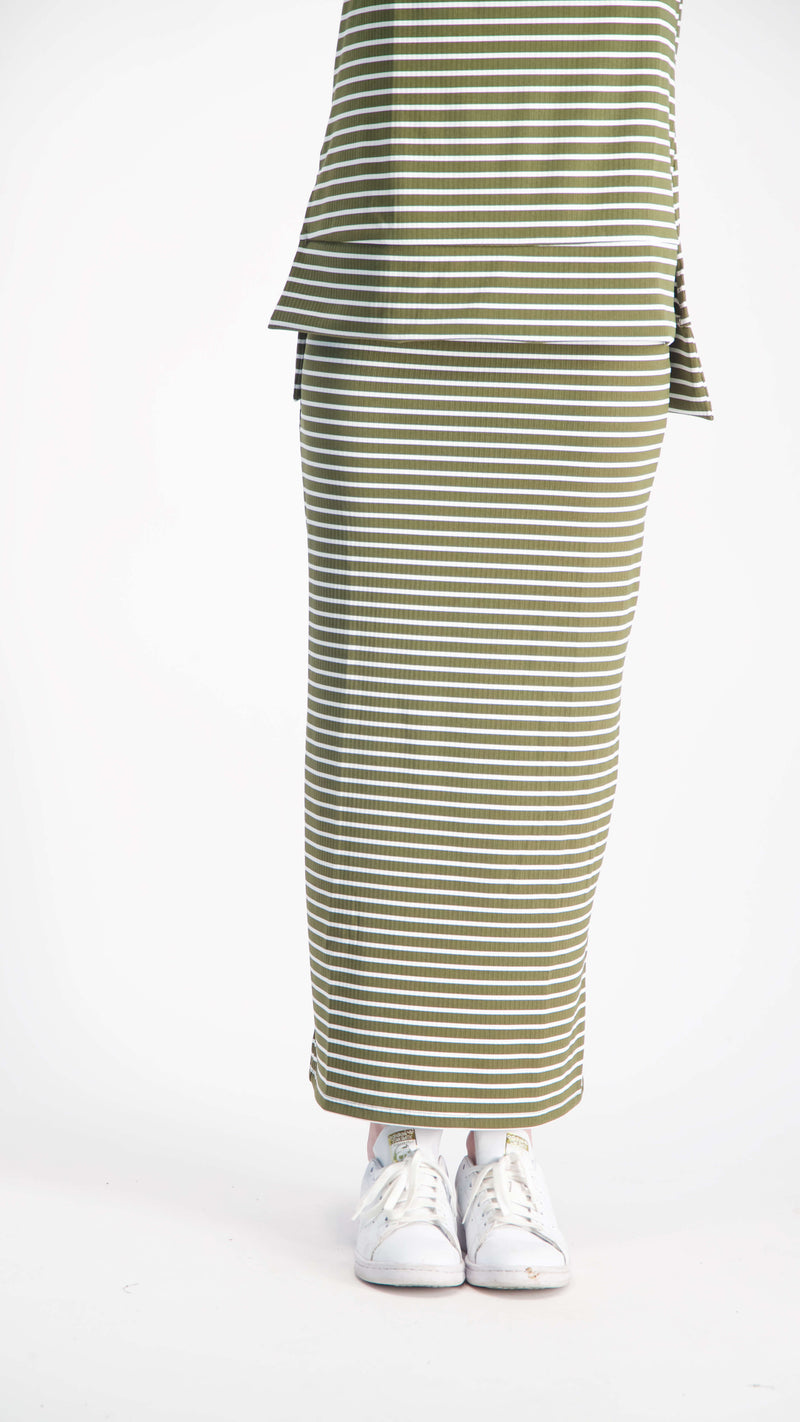 Ribbed Skirt / Olive & White Line