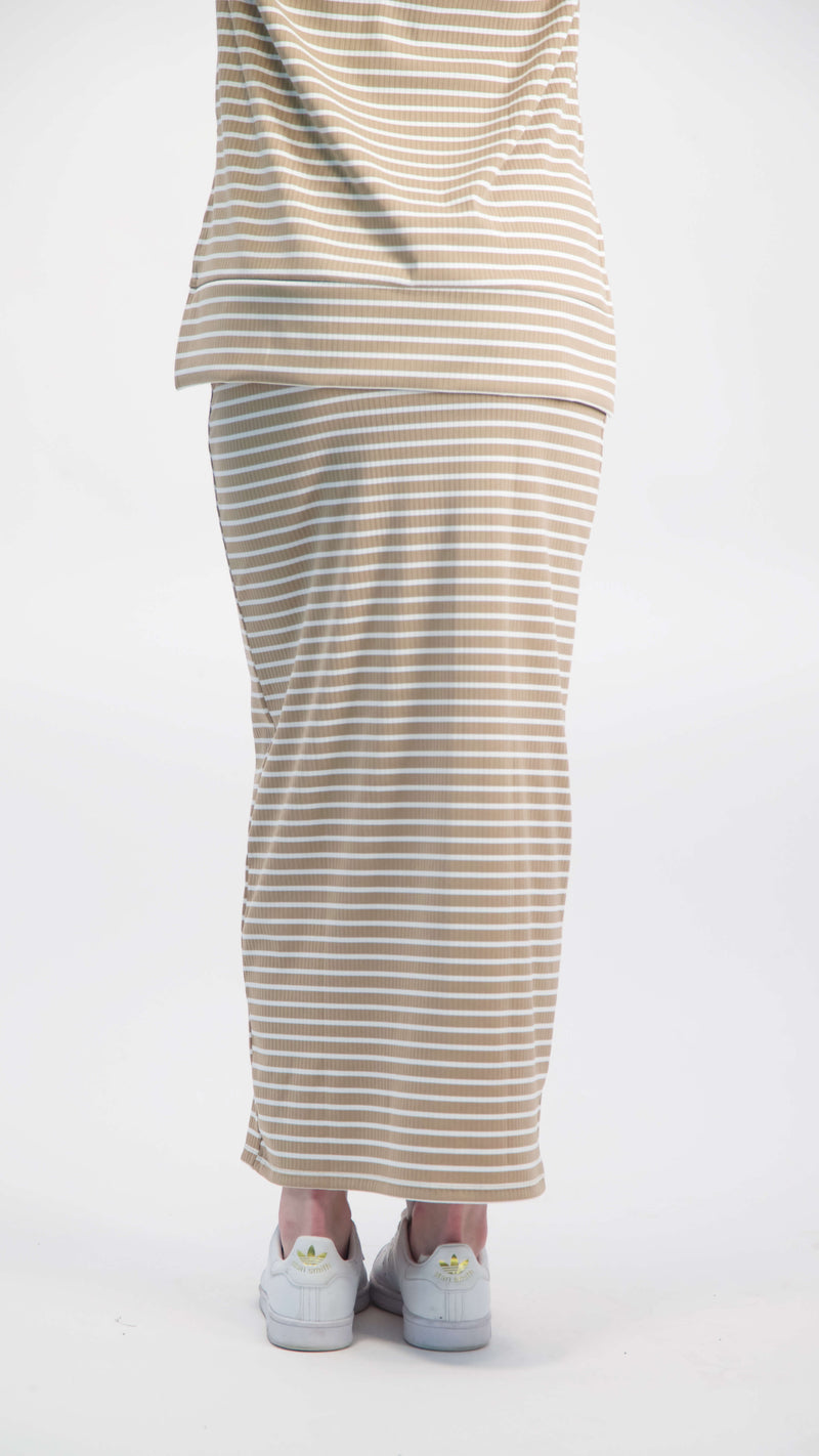 Ribbed Skirt / Camel & White Line