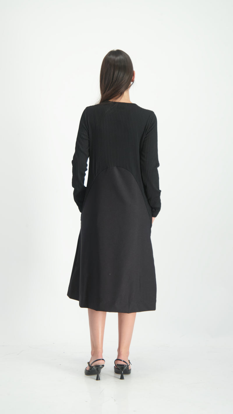 Waisted Ribbed Dress / Black