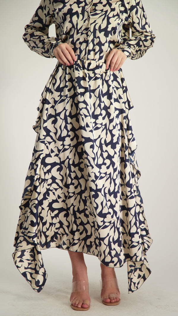 Elegant Maxi Skirt / Navy & Stone