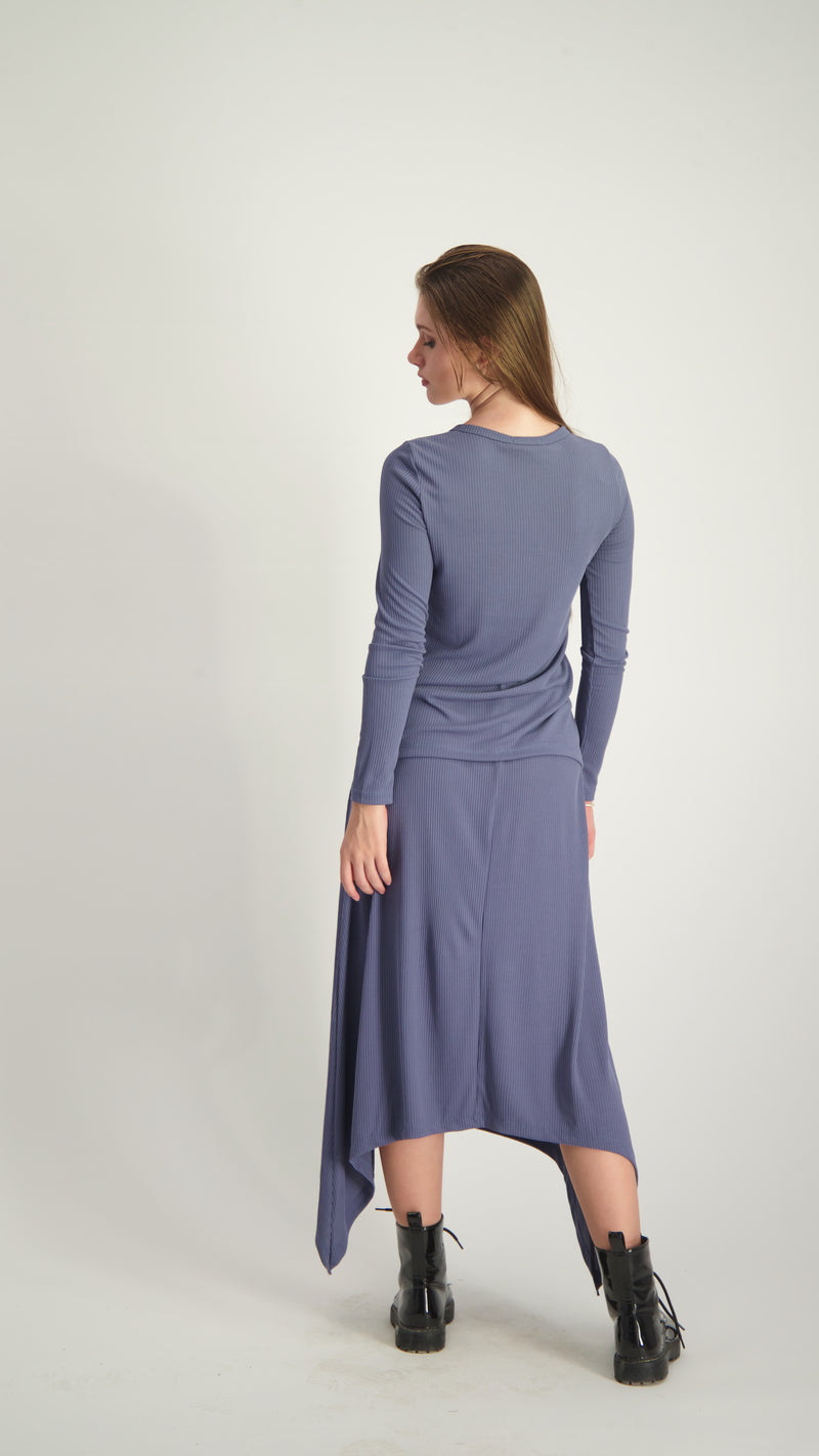Ribbed Asymmetric Skirt / Blue