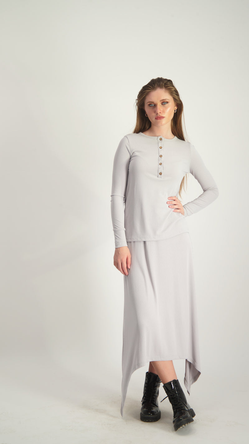 Ribbed Asymmetric Skirt / Grey