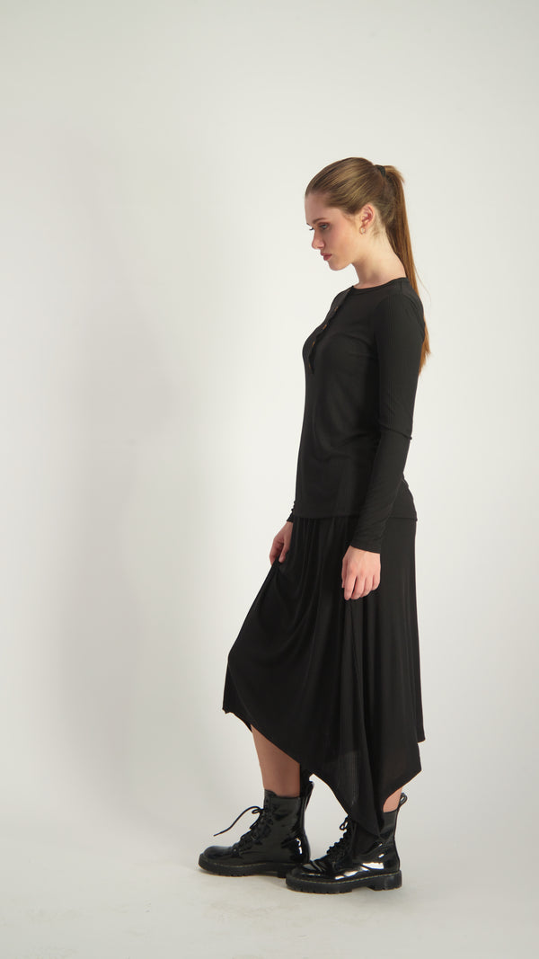 Ribbed Asymmetric Skirt / Black