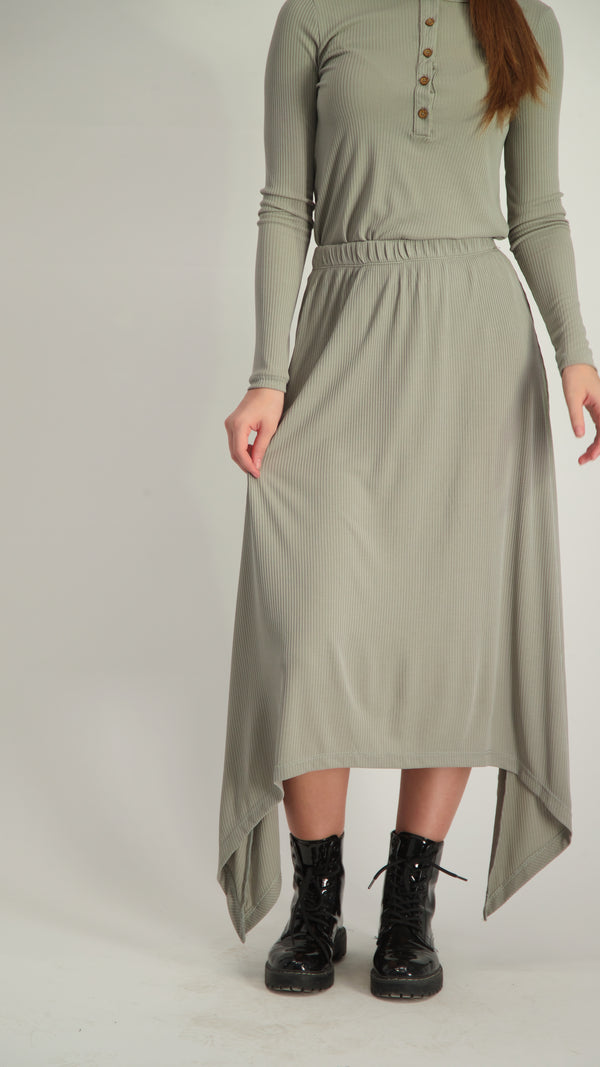 Ribbed Asymmetric Skirt / Olive